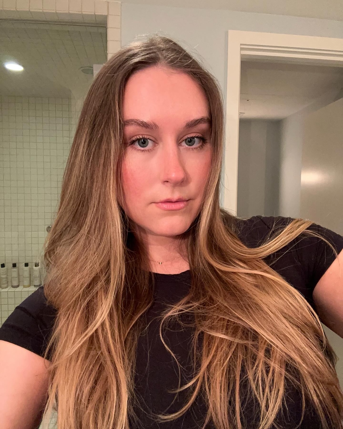 Beauty editor Kaitlyn McLintock wearing Haus Labs Triclone Skin Tech Foundation