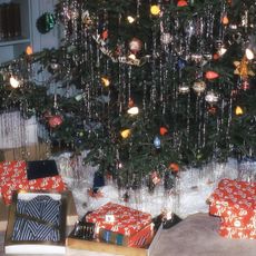 A pine Christmas tree with retro decorations