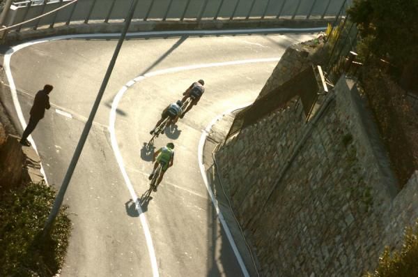 The winning move on the descent, Nibali sits on as Cancellara tries his best to drop Gerrans.
