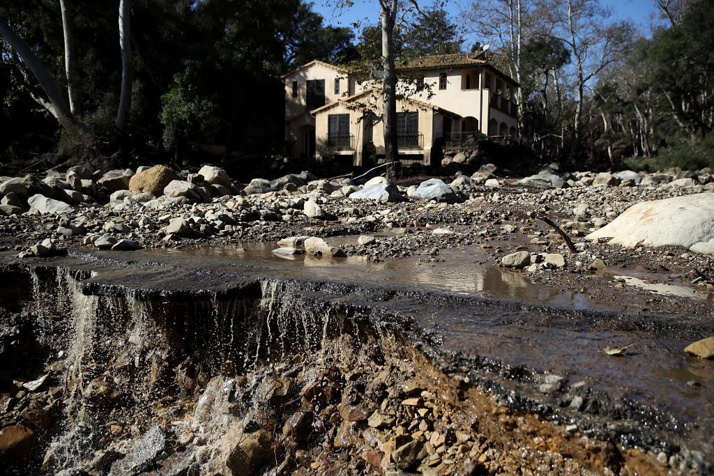 Debris in front of a Montecito home.