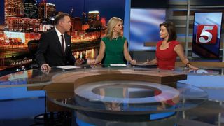 Manning the NewsChannel 5 anchor desk at WTFV (from l.): anchors Rhori Johnston and Carrie Sharp and meteorologist Bree Smith.