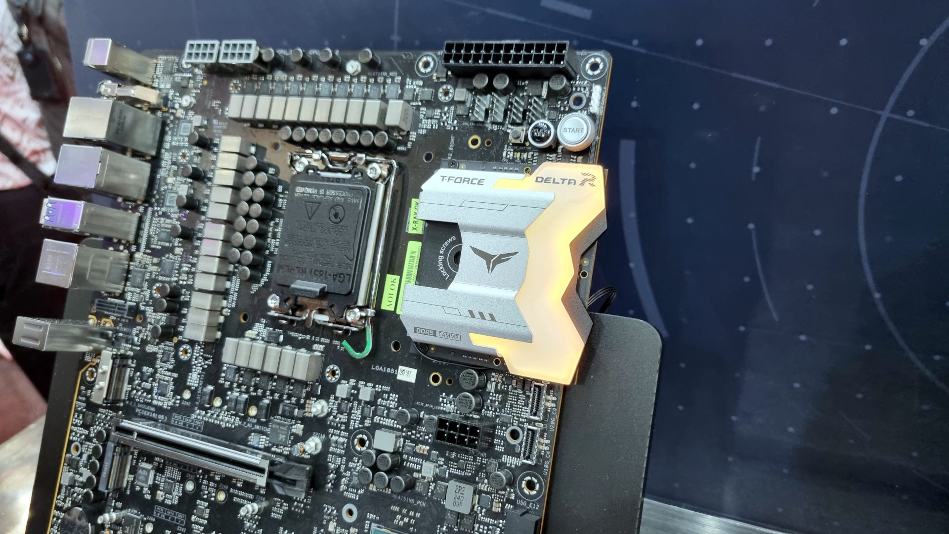 A photo of Team Group's CAMM2 memory presentation at Computex 2025