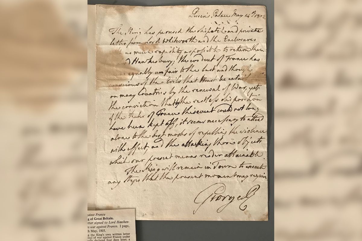 This letter was sent by King George III to Lord Hawkesbury on May 14, 1803.