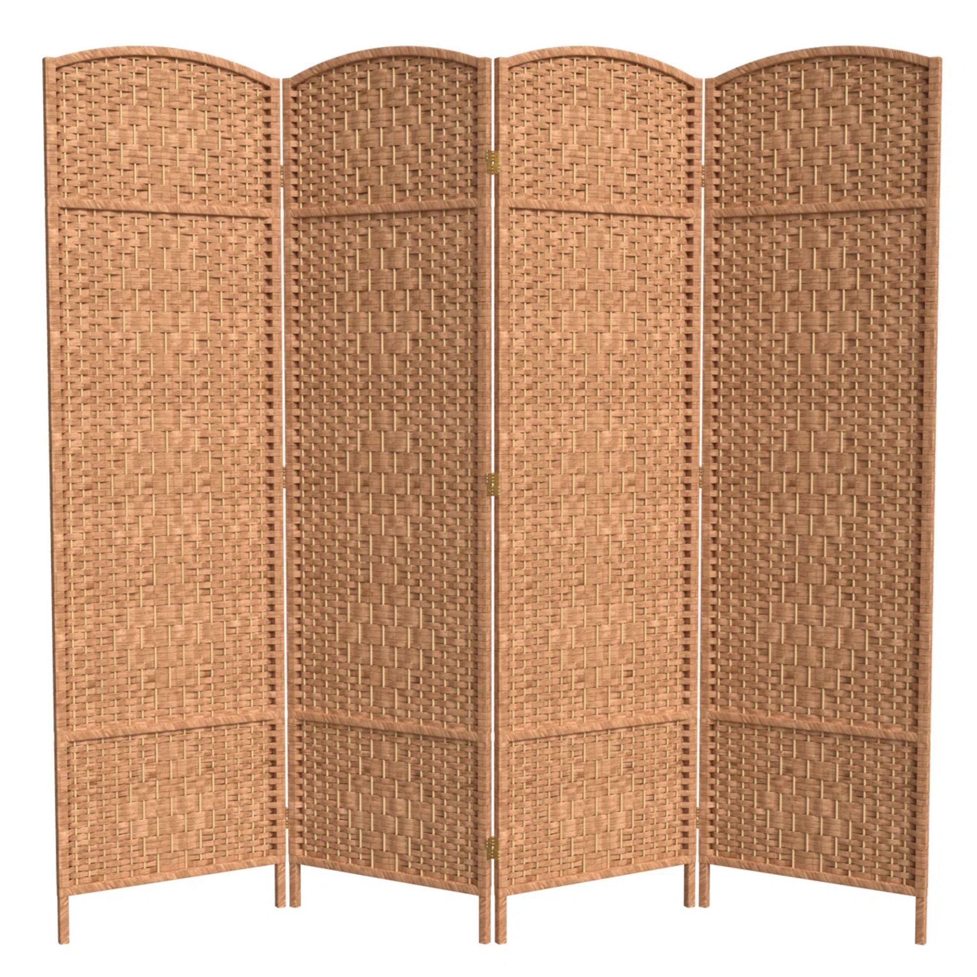 Natural folding room divider with rounded edges and four panels