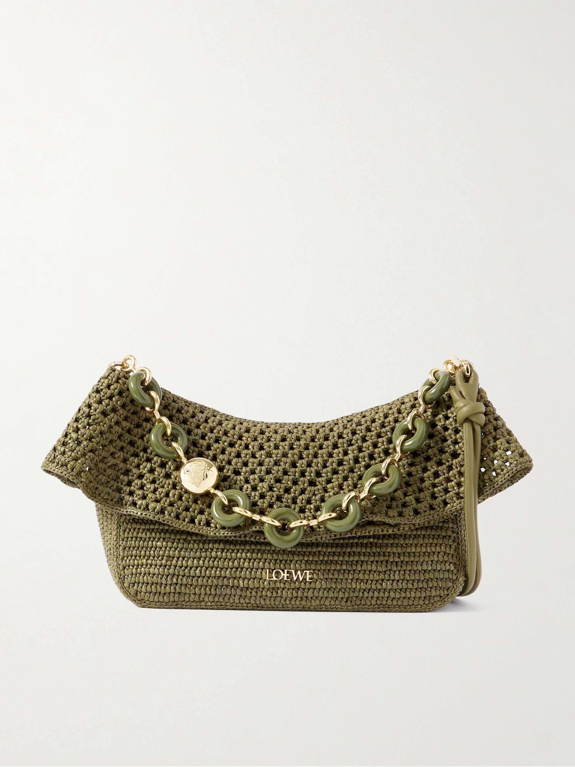 + Paula's Ibiza Ola Embellished Leather-Trimmed Raffia Shoulder Bag