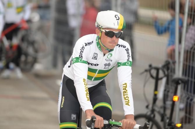 Simon Gerrans as he rides to sign on pre-race