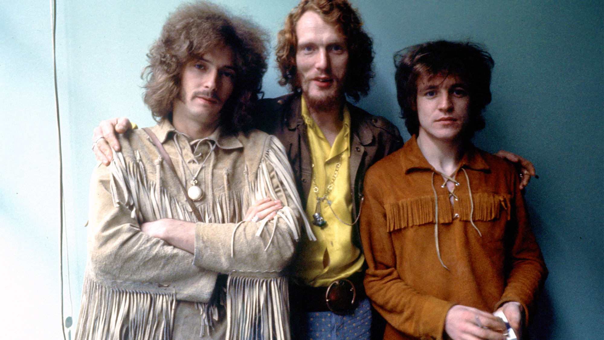 Supergroup Cream poses for a portrait in New York, New York, circa 1968. L-R: Eric Clapton, Ginger Baker, Jack Bruce. 