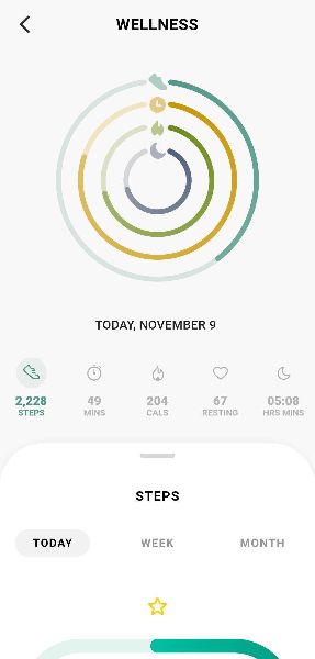 Wellness section of the Fossil Smartwatches app
