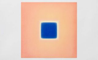 A pink square with a smaller blue square in the middle of it.