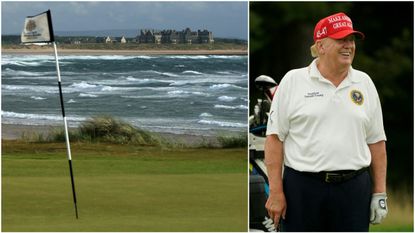 Donald Trump watching on and a view of his golf course at Doonbeg