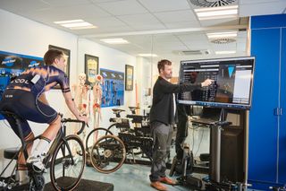 Male cyclist having a bike fit with Phil Burt