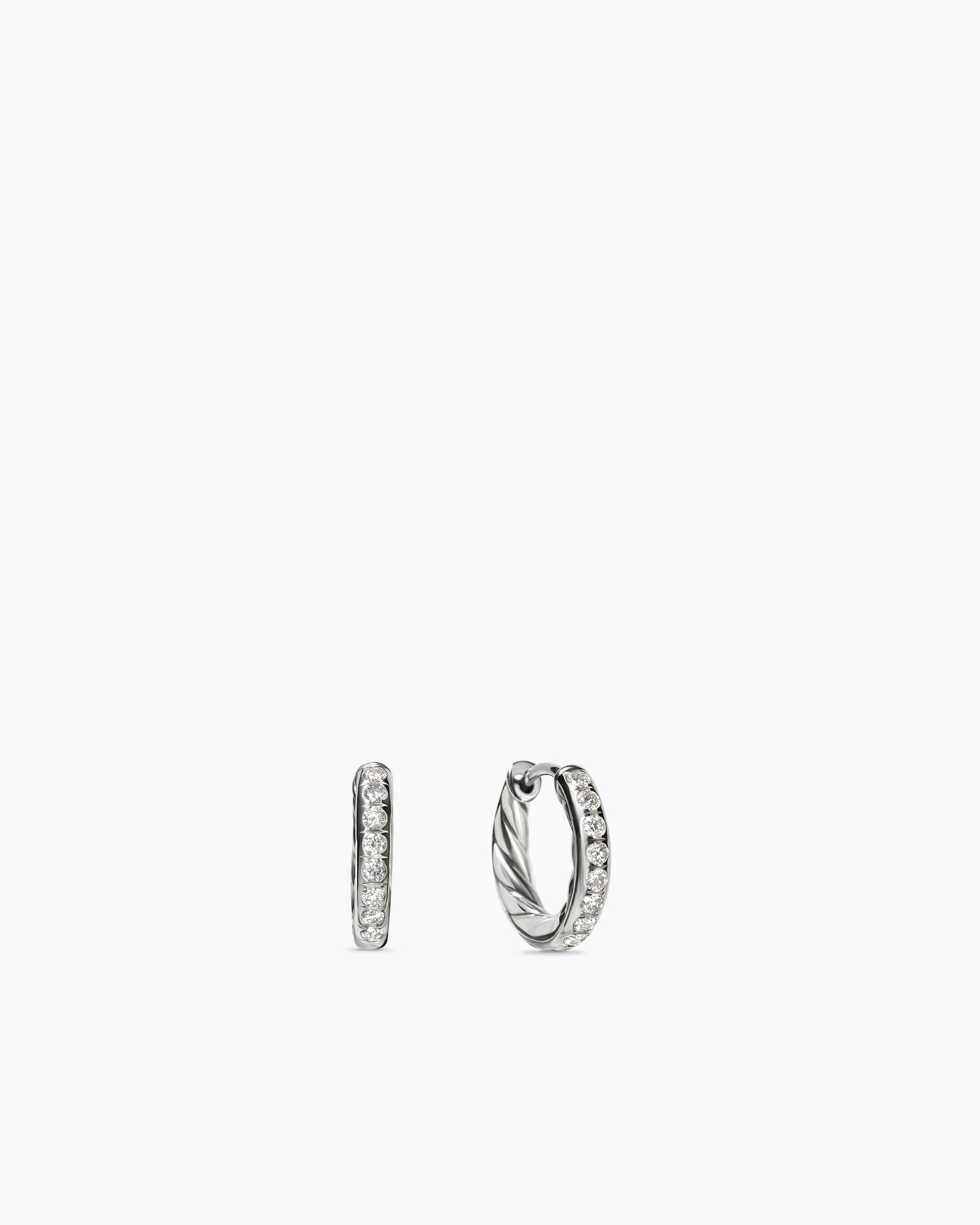 Sculpted Cable Huggie Hoop Earrings in Sterling Silver With Diamonds, 13mm