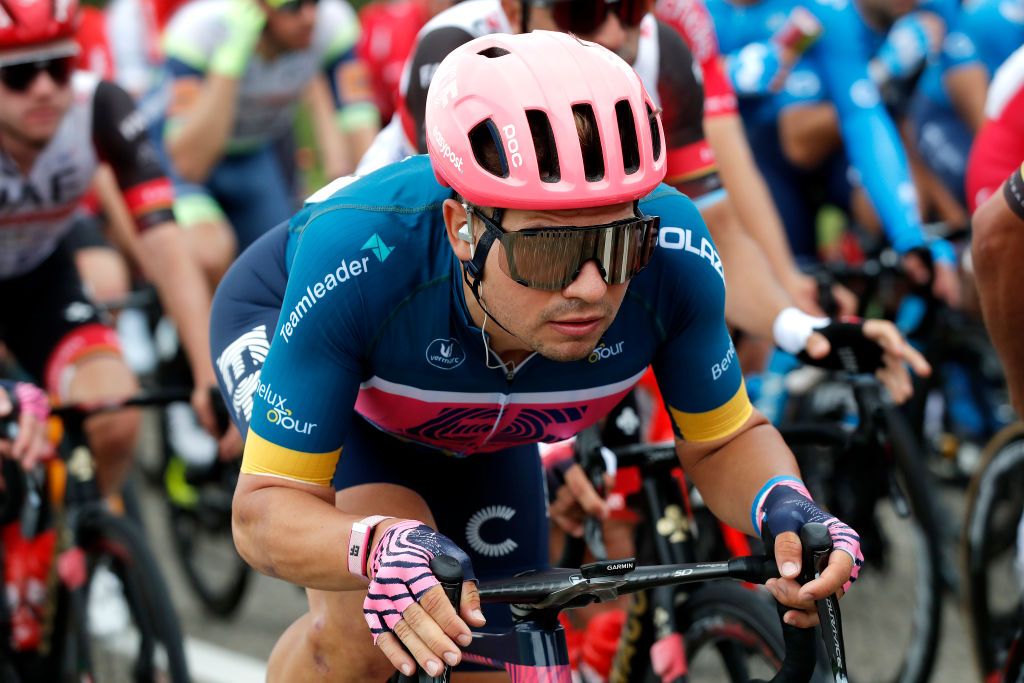 HOOGERHEIDE NETHERLANDS SEPTEMBER 01 Stefan Bissegger of Switzerland and Team EF Education Nippo Blue Leader Jersey competes during the 17th Benelux Tour 2021 Stage 3 a 1683km stage from Essen to Hoogerheide BeneluxTour on September 01 2021 in Hoogerheide Netherlands Photo by Bas CzerwinskiGetty Images