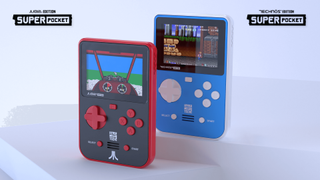 Super Pocket Atari and Techno editions; two retro game handheld consoles
