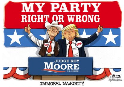 Political cartoon U.S. Trump Roy Moore endorsement