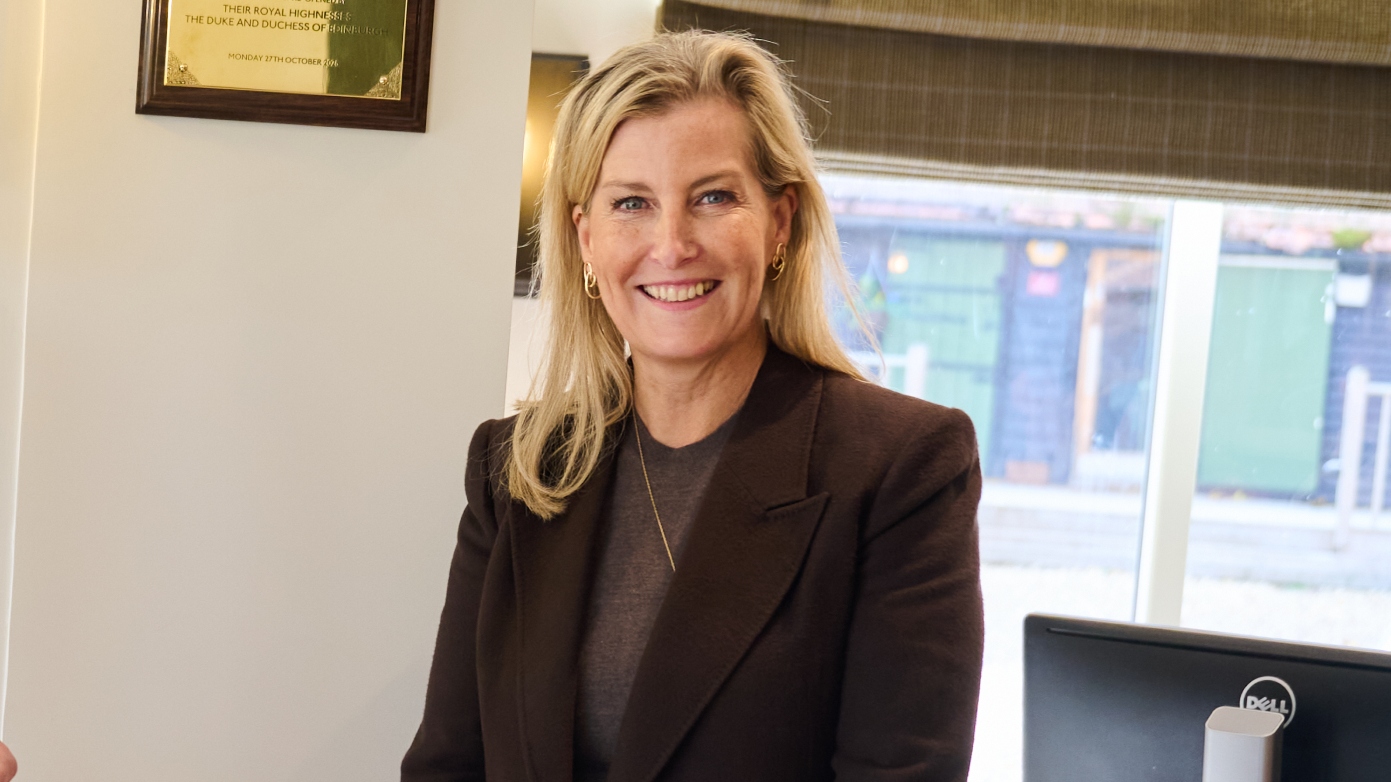 Duchess Sophie smiles for a photo as she re-opens Purdey At the Royal Berkshire shooting school