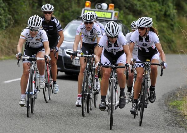 A group of seven riders have slipped off the front, but not for long.