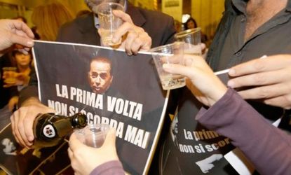 Italians celebrate the sentencing of former Prime Minister Silvio Berlusconi.
