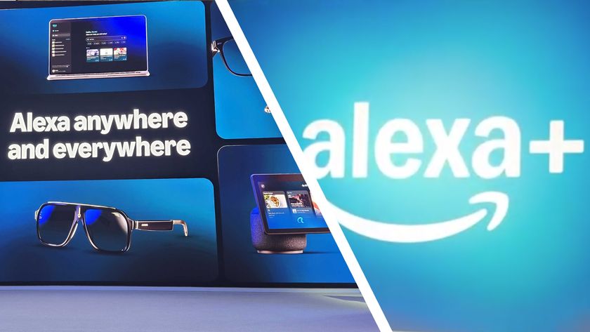 An Alexa Plus logo next to a stage showing Amazon product