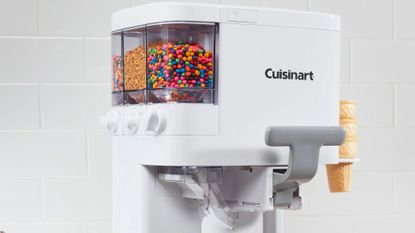 A close up of the toppings in the Cuisinart ICE-48 Mix It In Ice Cream Maker