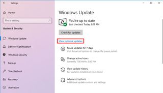 Windows 10 Optional Updates Option