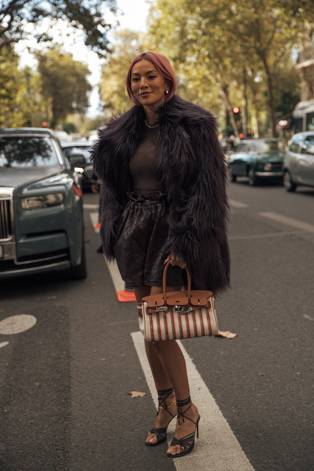 woman wearing wrap sandals in Paris