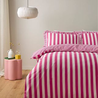 George Home Pink Box Pleat Striped Duvet Set