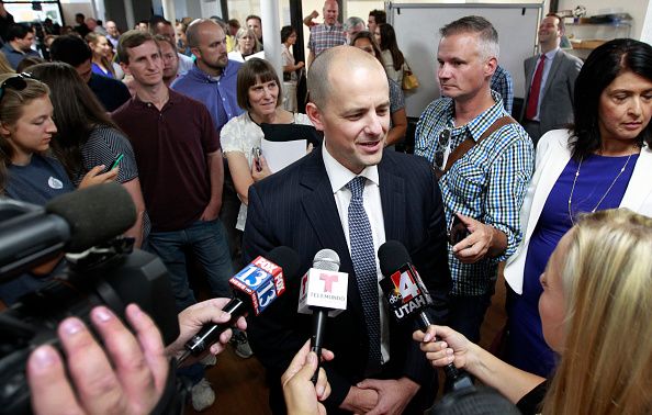 Evan McMullin speaks in Salt Lake City.