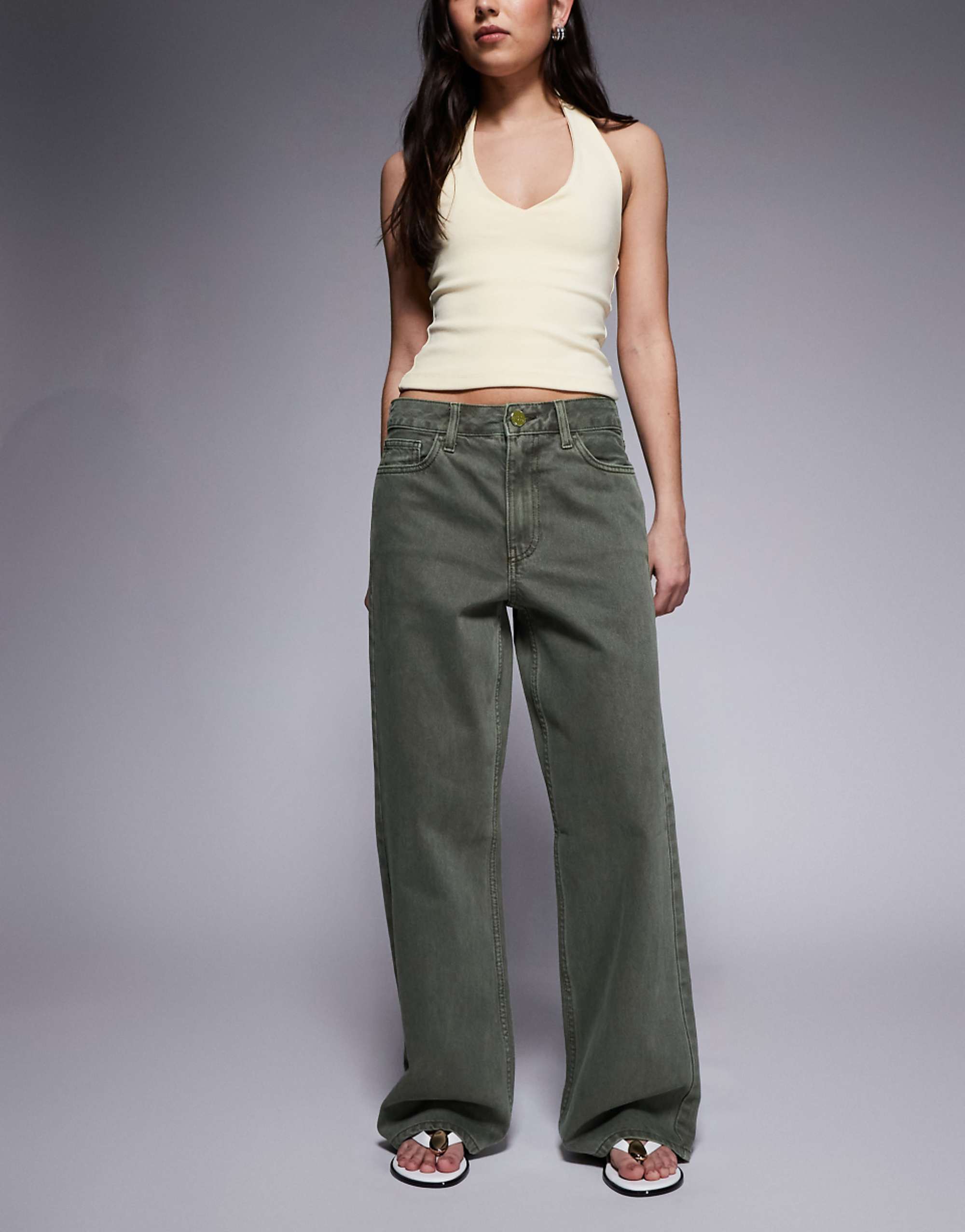 River Island Relaxed Straight Leg Jean in Khaki