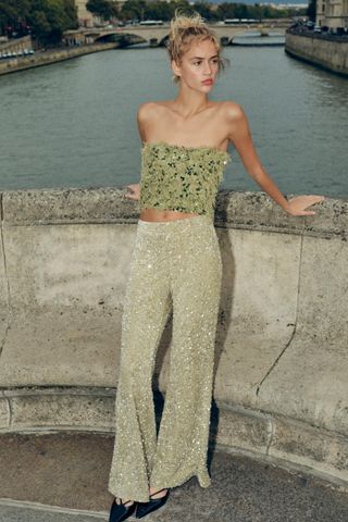 Frayed Sequin Crop Top