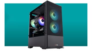 ABS Cyclone gaming PC on a blue background