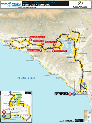 Tour of California Women's Race stage 1 map