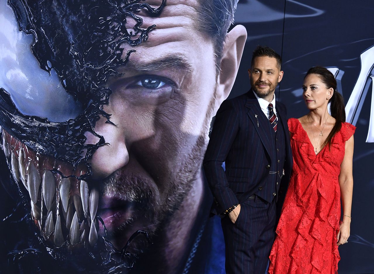 Tom Hardy and Kelly Marcel at the Venom premiere