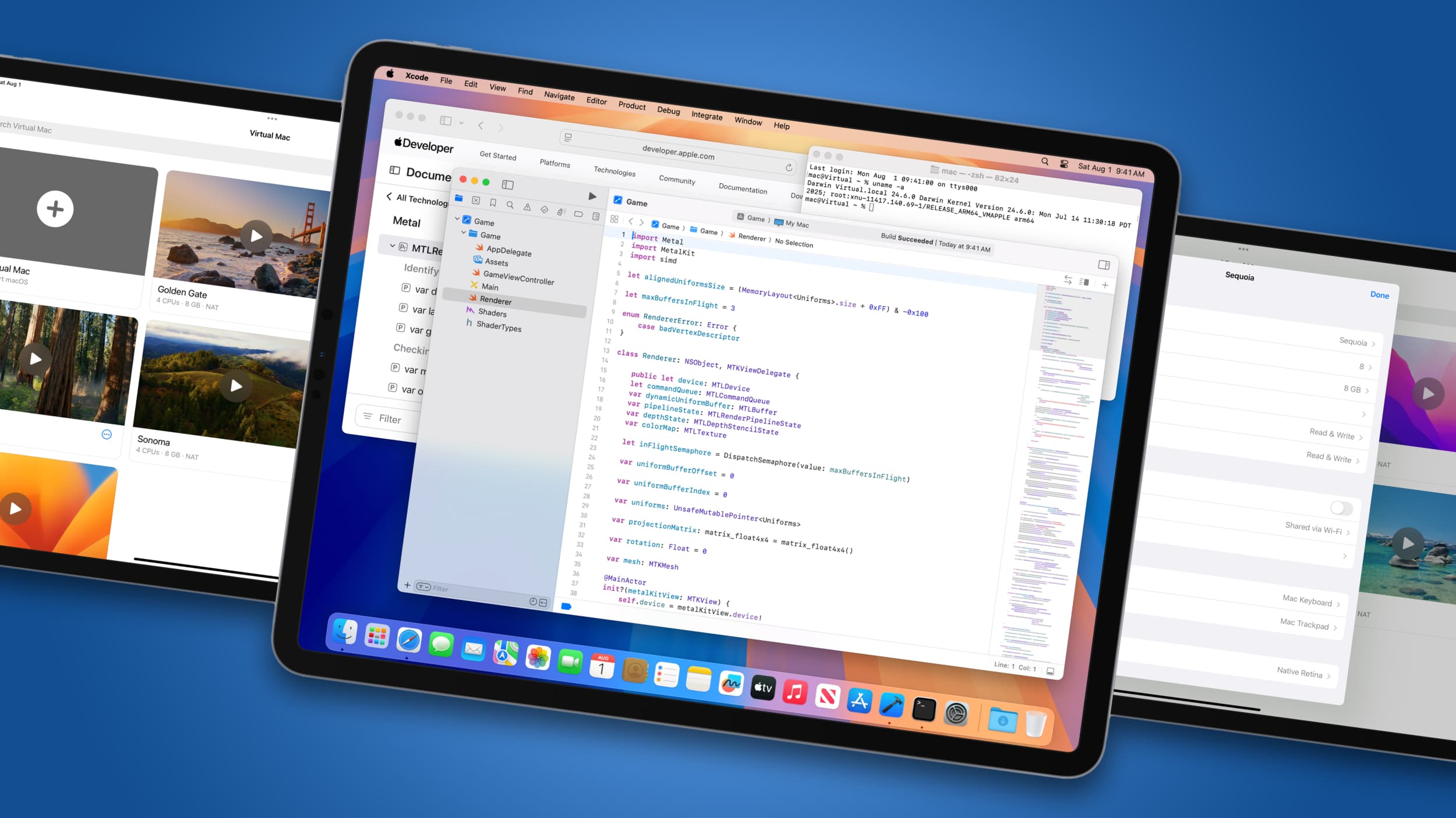 Three iPads running macOS thanks to the Virtual Mac on iPad project from GitHub.