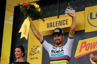Peter Sagan on the Tour de France podium after winning stage 13
