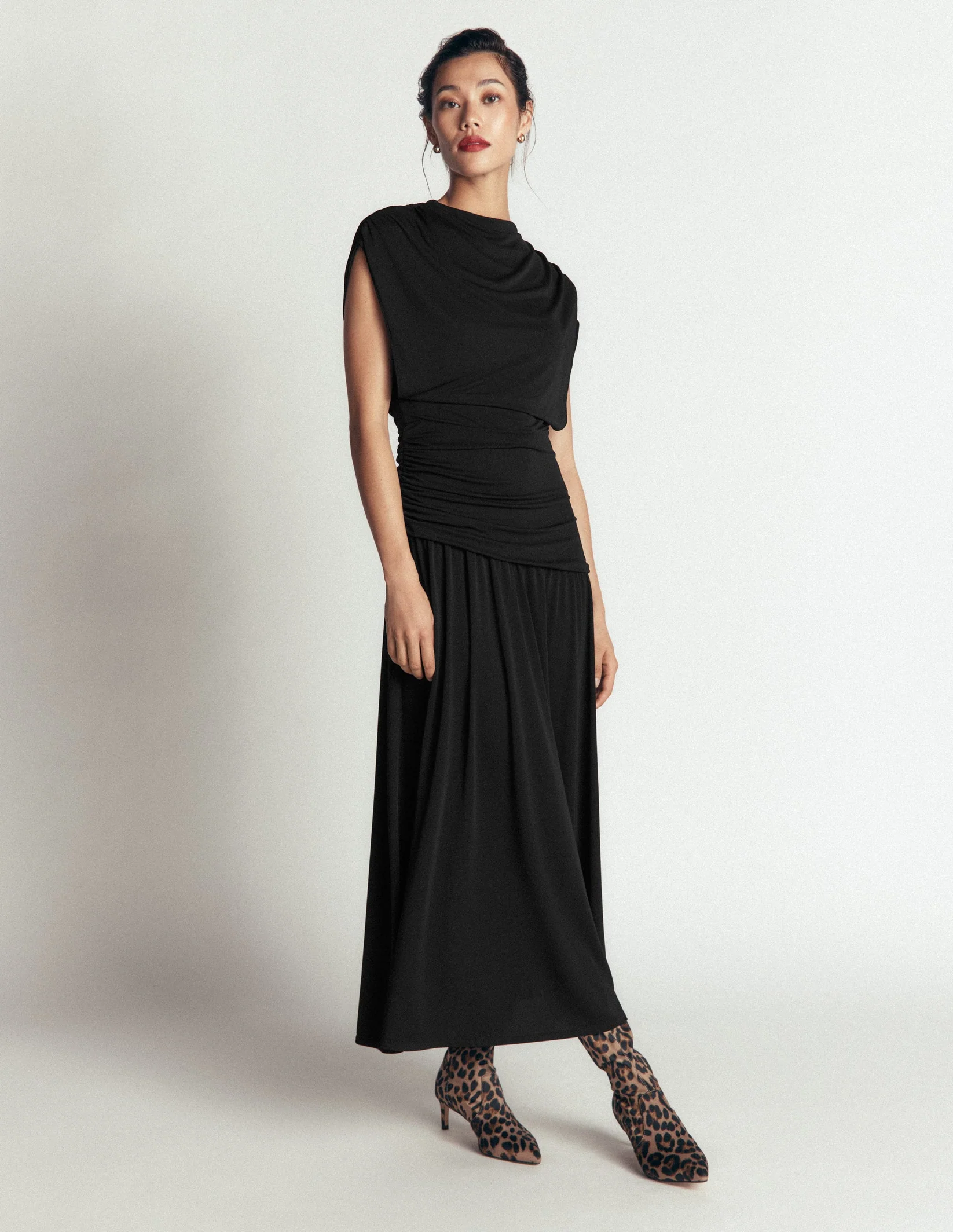 Boden, Drape Jersey Crepe Maxi Dress-Black
