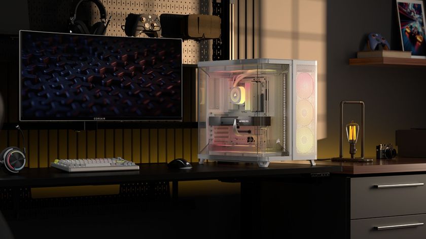 A white Corsair Air 5400 on a gaming desk