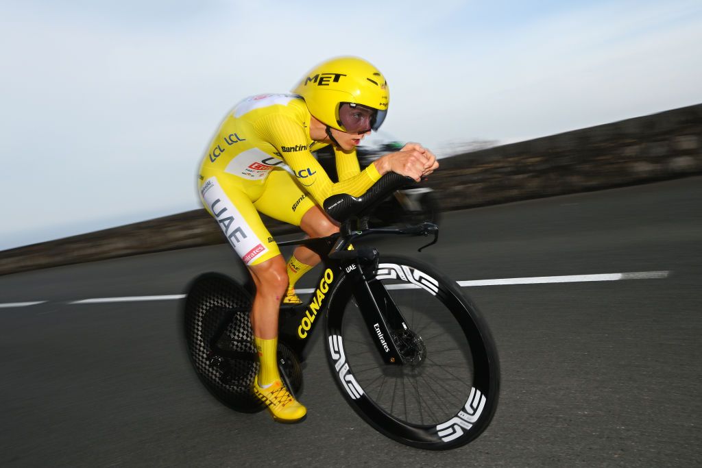MONACO FRANCE JULY 21 Tadej Pogacar of Slovenia and UAE Team Emirates Yellow Leader Jersey sprints during the 111th Tour de France 2024 Stage 21 a 337km individual time trial from Monaco to Nice UCIWT on July 21 2024 in Monaco France Photo by Dario BelingheriGetty Images