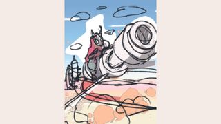 Mix Procreate and Unity to create game art; a digital sketch of a bike rider in a desert