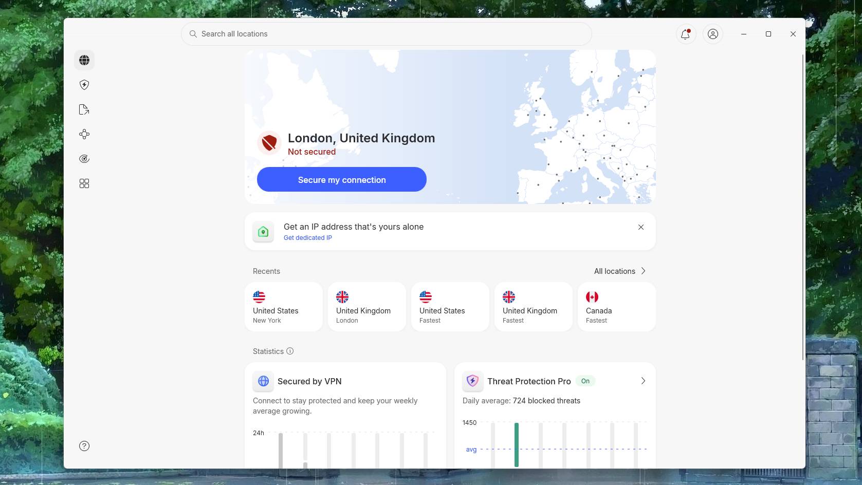 A screenshot of the NordVPN app on Windows 11.