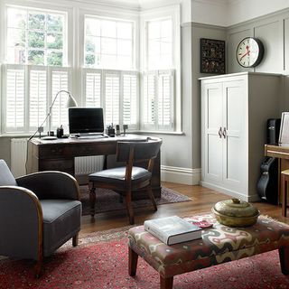 home office in edwardian home with work desk and oriental rug