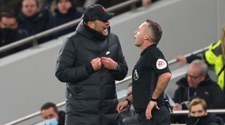 Jurgen Klopp Paul Tierney argue at a game between Liverpool and Tottenham