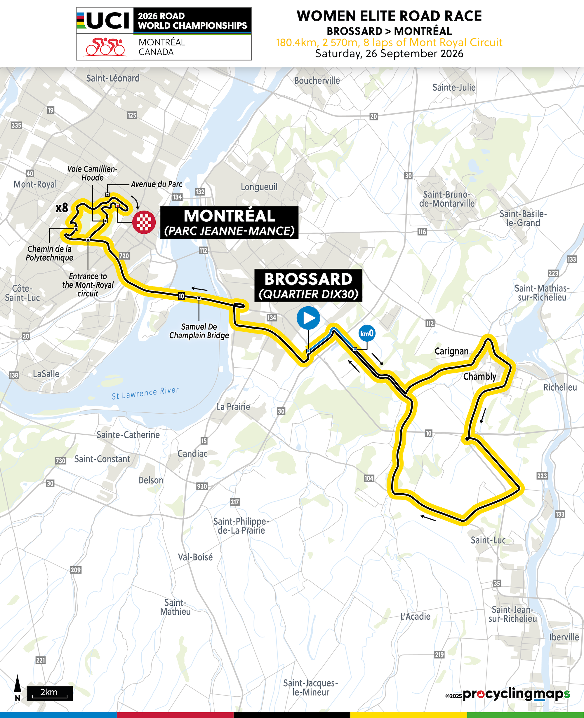 2026年UCI世界ロード選手権のエリート女子ロードレースの地図