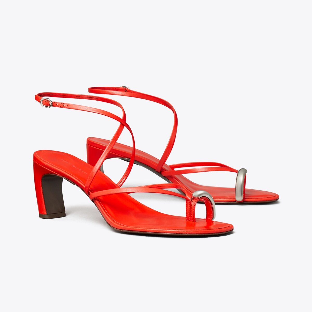 Pierced Multi-Strap Heeled Sandal in Red, Size 10.5
