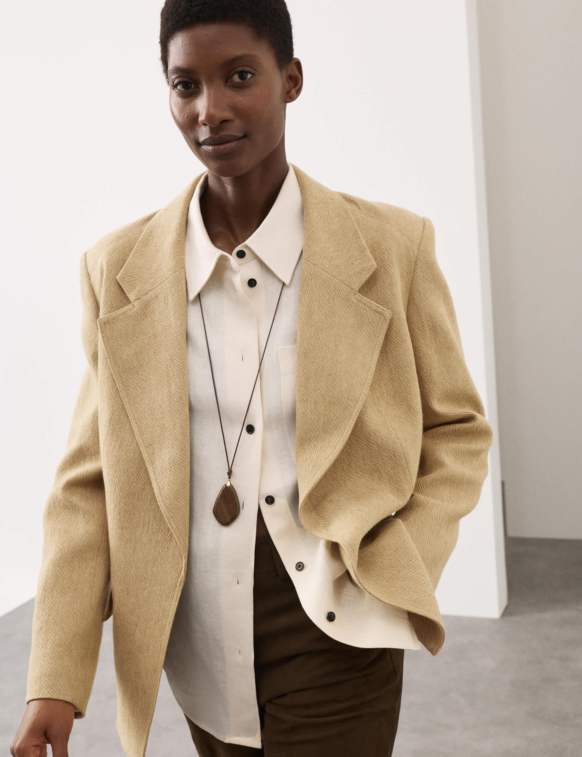 Flax Linen Blend Relaxed Textured Blazer