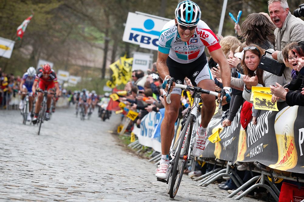 Philippe Gilbert (Lotto) climbing the Bosberg in 2011.
