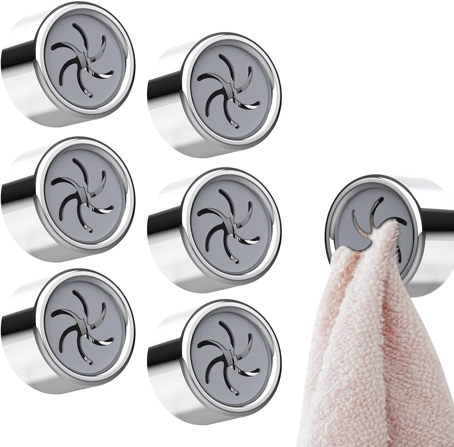 6 Pcs Tea Towel Holder for Kitchens, Round Self Adhesive Tea Towel Hooks, No Drill Kitchen Towel Holder, Push in Suction Hand Towel Holder, Stick on Towel Holders for Kitchen Bathroom Home Anywhere