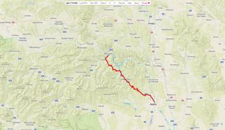 Image shows the route on day 4 from Košice to Margecany