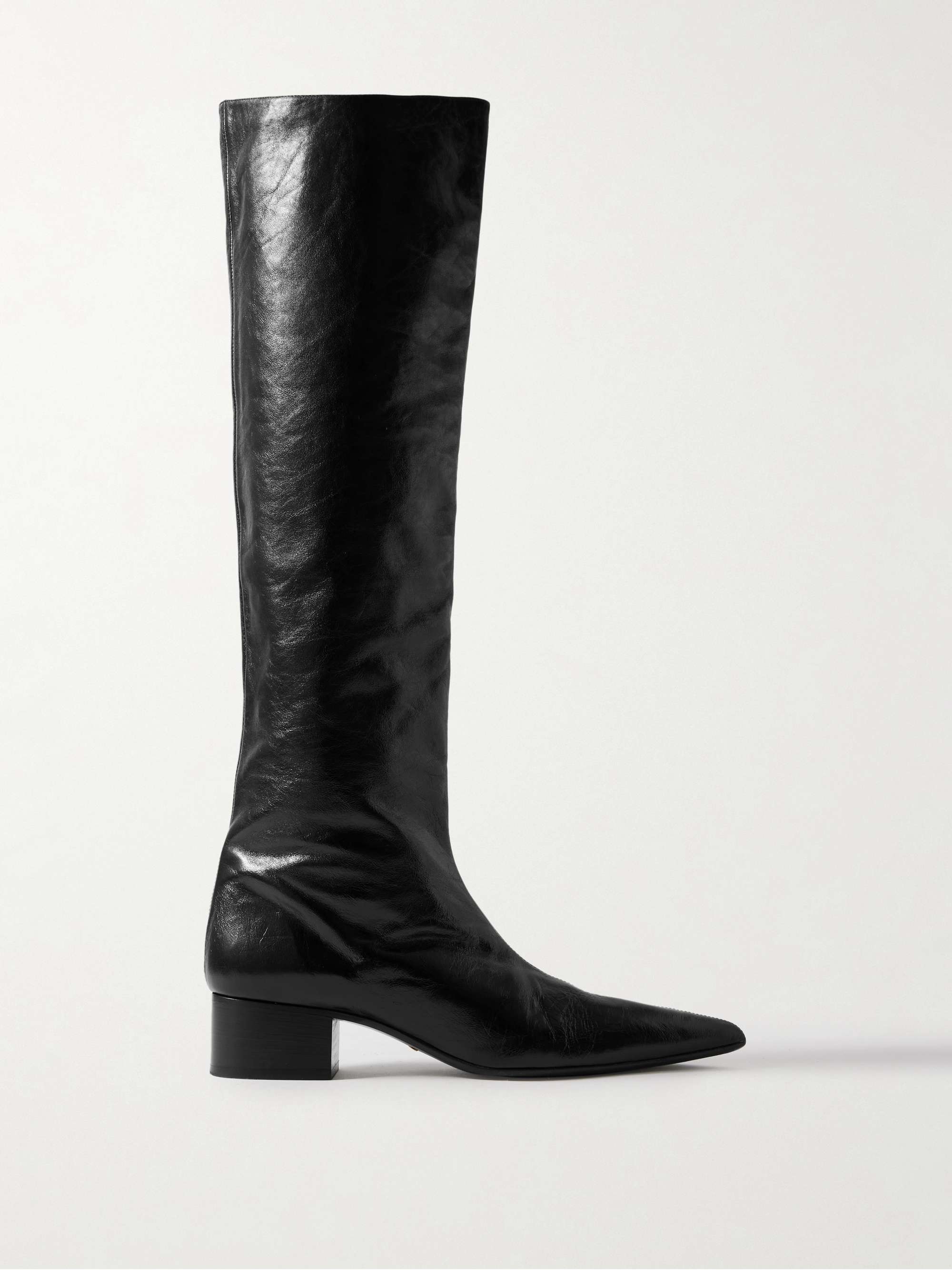Andee Crinkled-Leather Knee Boots