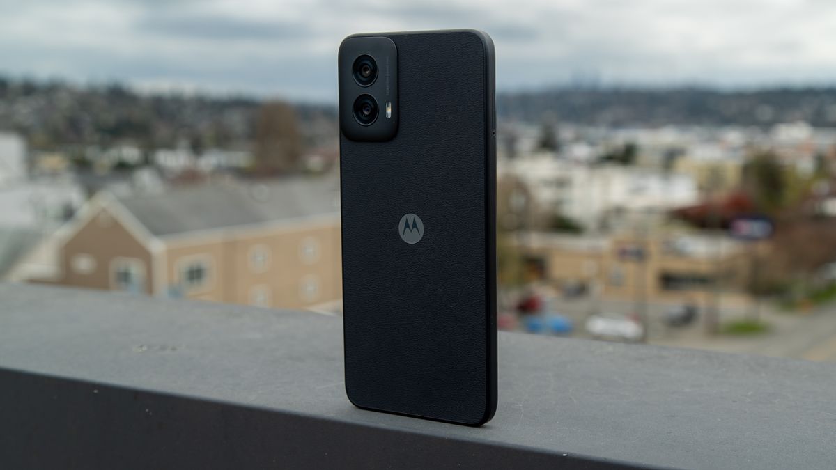 The Moto G Power 5G 2024 on a ledge